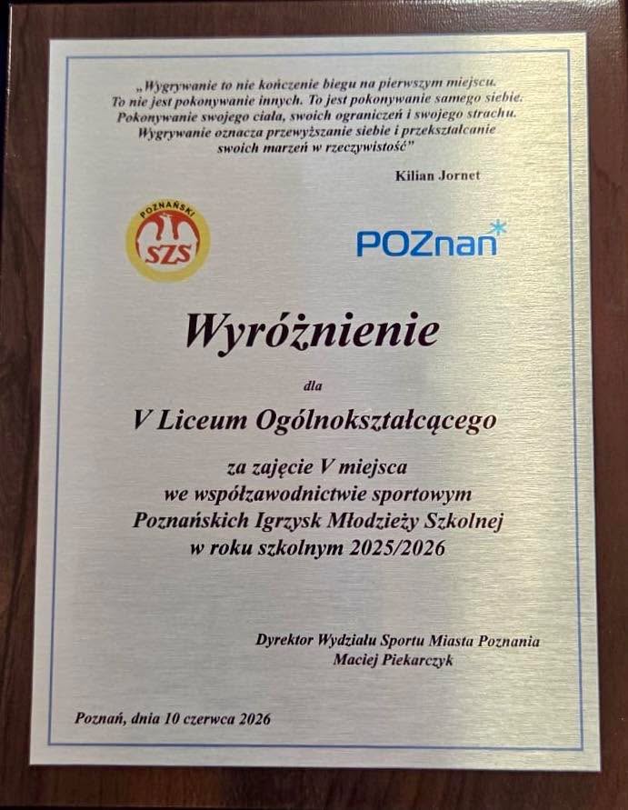 Sukces sportowy W uroczystym podsumowaniu współzawodnictwa sportowego szkół ponadpodstawowych Miasta Poznania zorganizowanym…