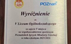 Sukces sportowy W uroczystym podsumowaniu współzawodnictwa sportowego szkół ponadpodstawowych Miasta Poznania zorganizowanym…